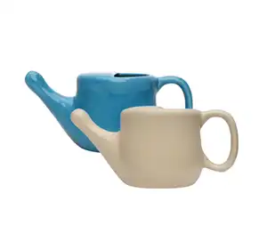 Flojar Ceramic Jala Neti Pot – Improved Design with Nostril Plugging Support