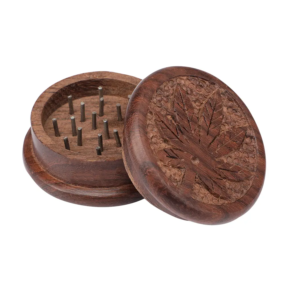Carved Wooden Herb and Leaf Grinder – Classic Style